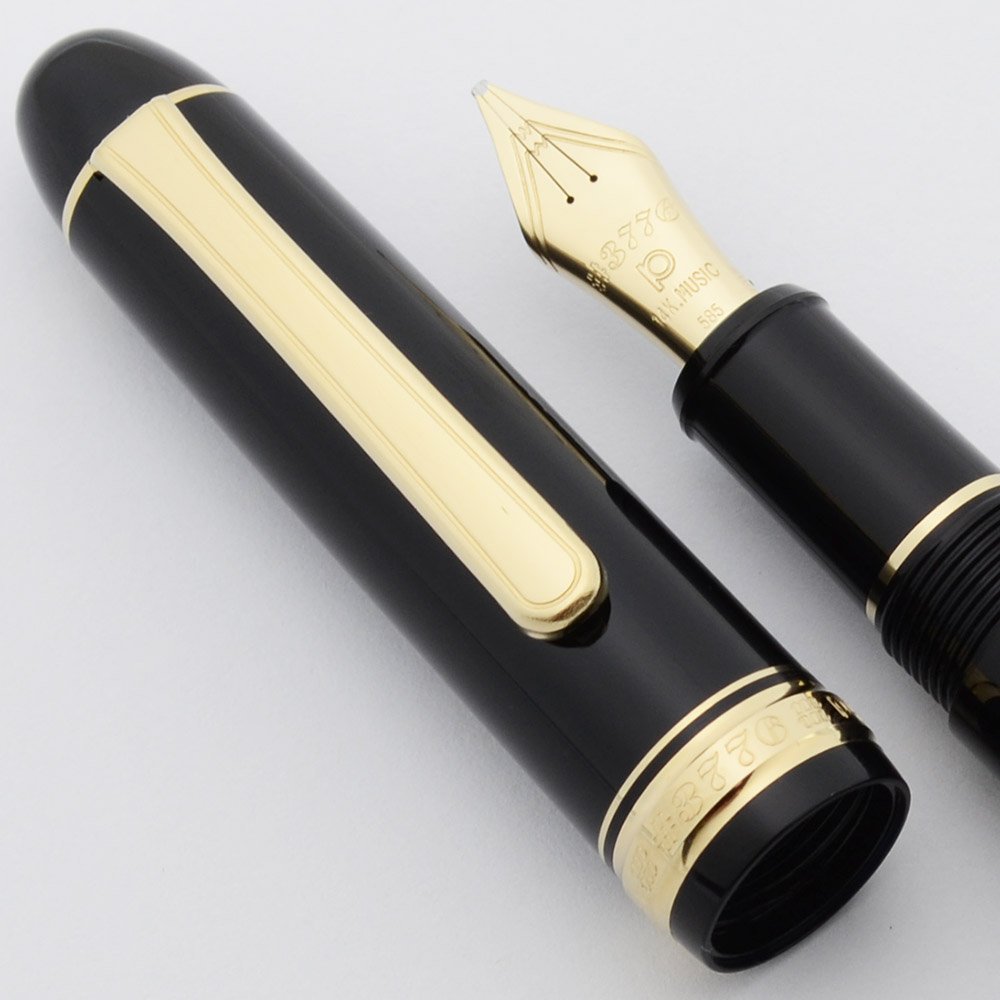 Platinum 3776 Fountain Pen - Black w Gold Plated Trim, 14k Music